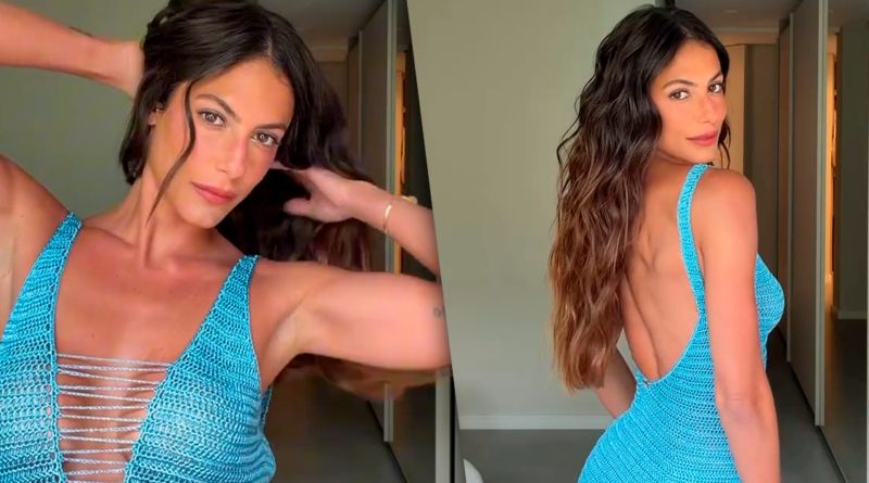 Mari Gonzalez arrasa com vestido aqua blue e decote ousado