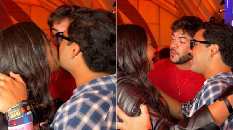 Ex-BBB Chaiany protagoniza beijo triplo no Rock in Rio